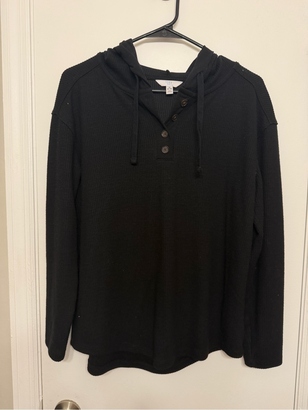 Women’s Black Hooded Henley Knit Sweater